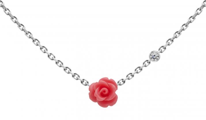 Collier chaîne avec diamant 0.05 carat en serti clos or blanc fleur - Redline - 0++