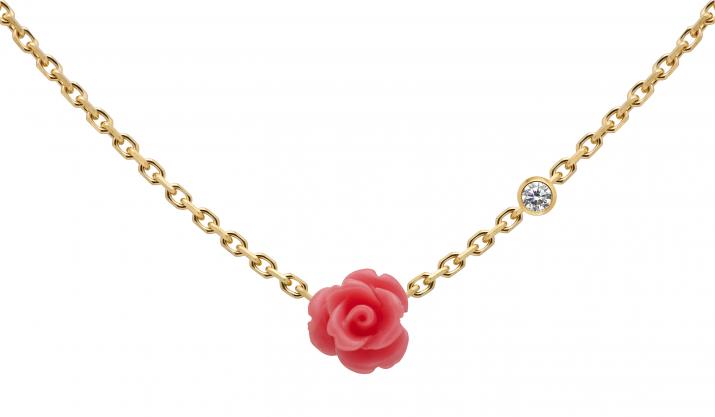 Collier chaîne avec diamant 0.05 carat en serti clos or jaune fleur - Redline - 0++