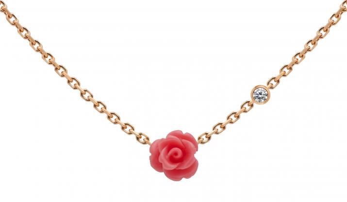 Collier chaîne avec diamant 0.05 carat en serti clos or rose fleur - Redline - 0++
