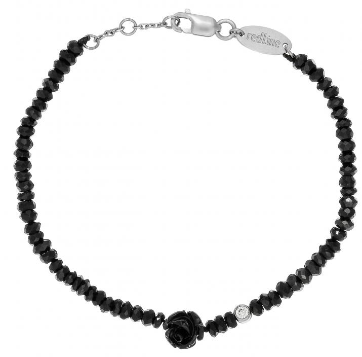 Bracelet en onyx avec rose et diamant or blanc - Redline - 0++