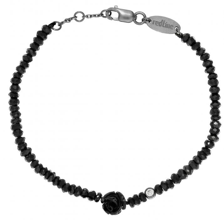 Bracelet en onyx avec rose et diamant or rose - Redline - 0++
