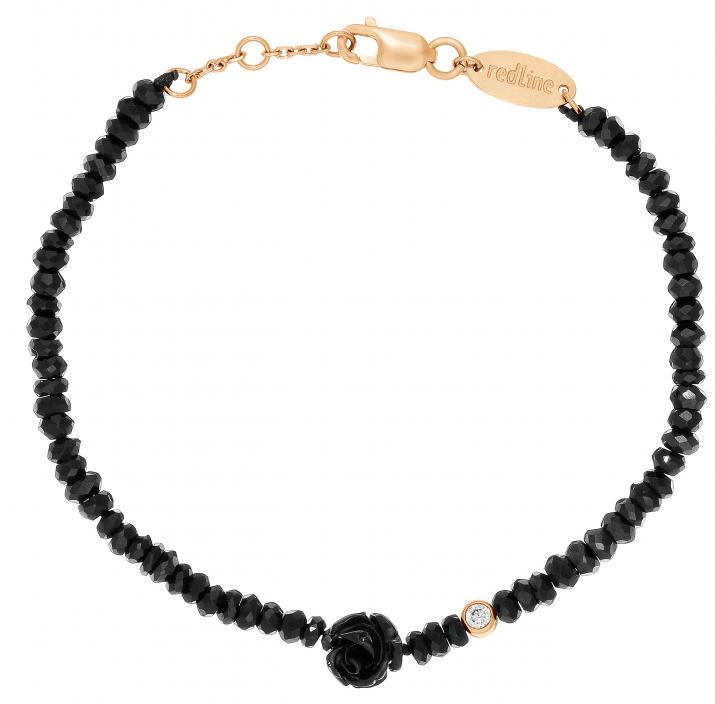Bracelet en onyx avec rose et diamant or noir - Redline - 0++