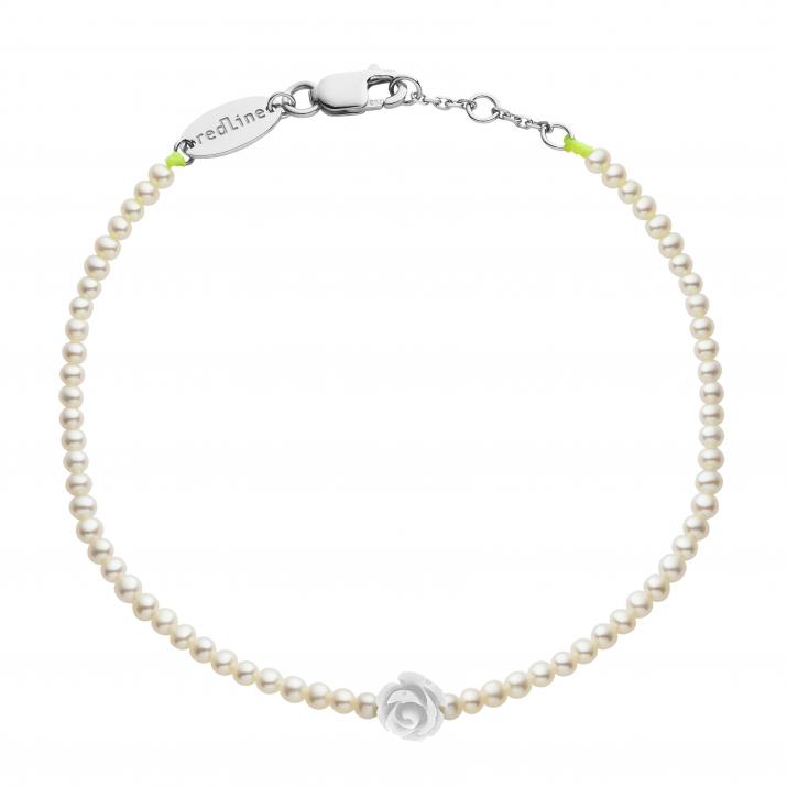 Bracelet or blanc en perle S avec rose - Redline
