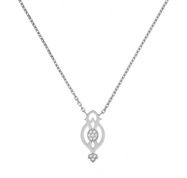 Collier Chaîne Femme avec 0.05ct Diamant Rond en Or Blanc Pavé - Redline - 0++