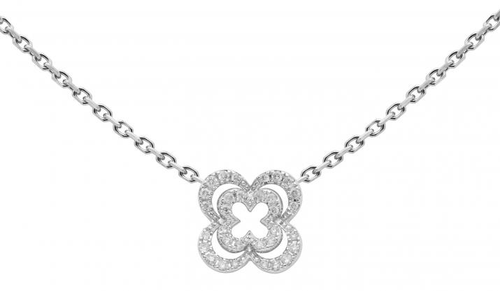 Collier Chaîne Femme avec 0.32ct Diamant Rond en Or Blanc Pavé - Redline