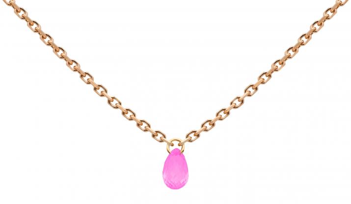 Collier chaîne avec saphir de couleur en serti griffe or rose - Redline - 0++