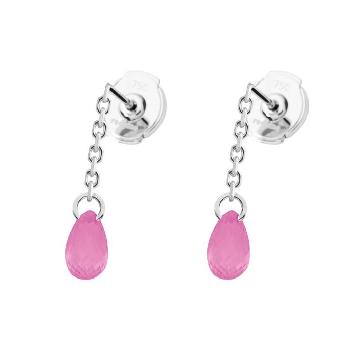 Boucles d'oreilles pendantes 3cm avec saphir de couleur en serti griffe or blanc - Redline - 0++