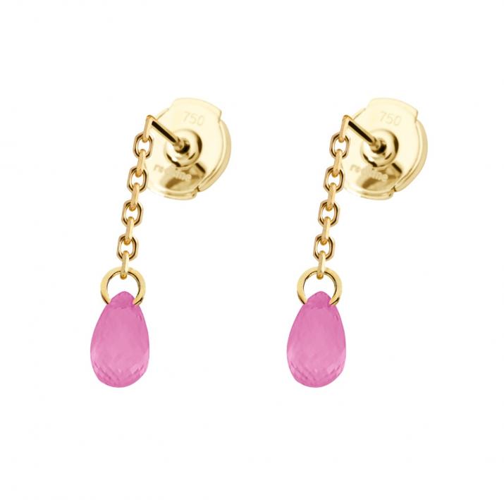 Boucles d'oreilles pendantes 3cm avec saphir de couleur en serti griffe or jaune - Redline - 0++