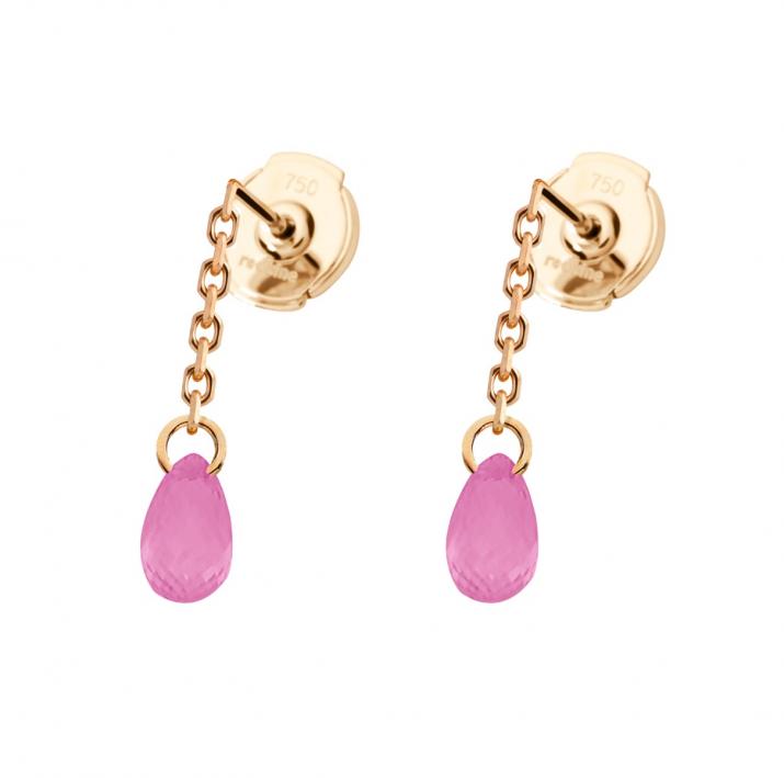 Boucles d'oreilles pendantes 3cm avec saphir de couleur en serti griffe or rose - Redline - 0++