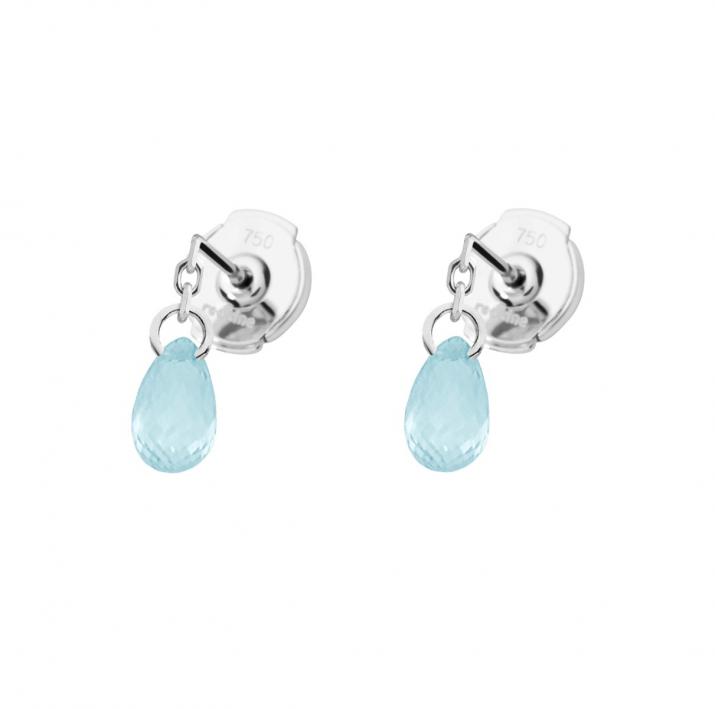 Boucles d'oreilles pendantes 1cm avec saphir de couleur en serti griffe or blanc - Redline