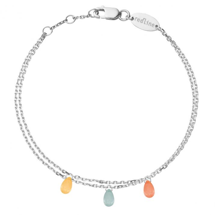 Bracelet 2 chaînes avec saphir de couleur en serti griffe or blanc - Redline - 0++