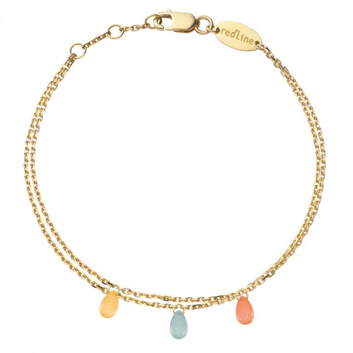 Bracelet 2 chaînes avec saphir de couleur en serti griffe or jaune - Redline - 0++