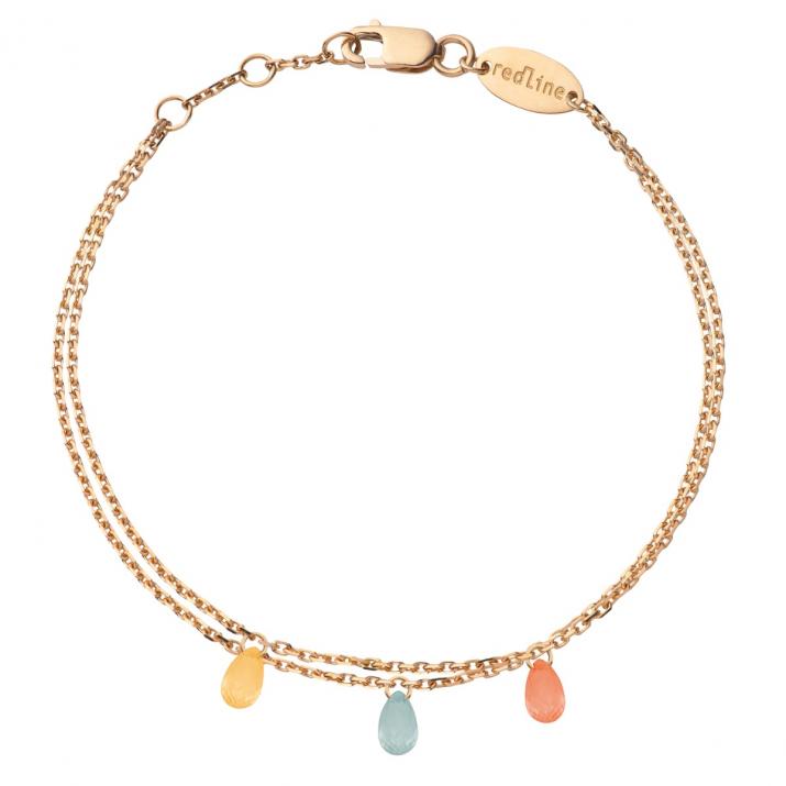 Bracelet 2 chaînes avec saphir de couleur en serti griffe or rose - Redline - 0++