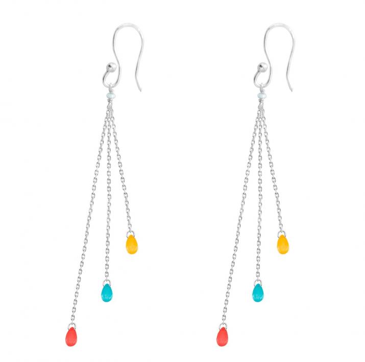 Boucles d'oreilles avec 3 saphirs de couleur or blanc - Redline - 0++