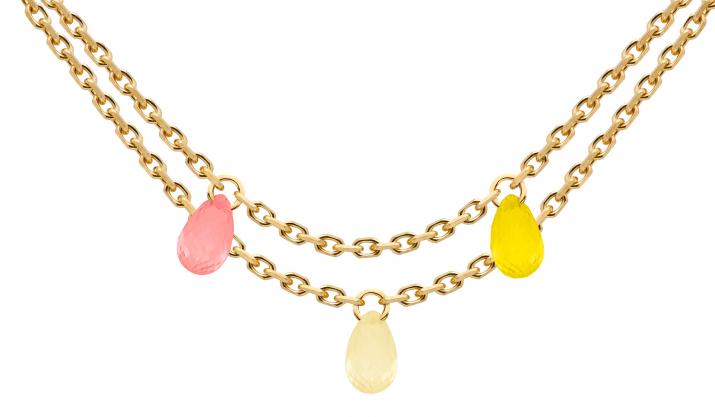Collier 2 chaînes avec saphir de couleur en serti griffe or jaune - Redline - 0++