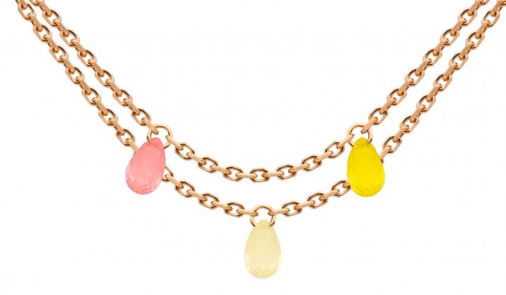 Collier 2 chaînes avec saphir de couleur en serti griffe or rose - Redline - 0++