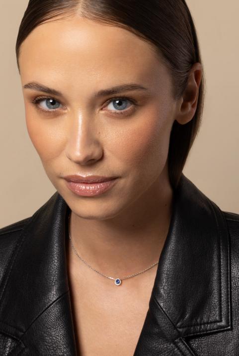 Collier chaîne saphir et diamants en serti griffe or blanc - Redline - 0++