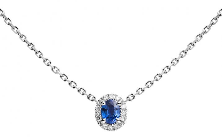 Collier chaîne saphir et diamants en serti griffe or blanc - Redline - 0++