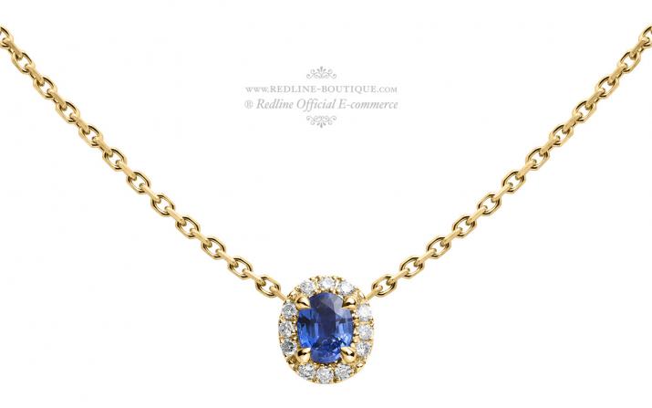 Collier chaîne saphir et diamants en serti griffe or jaune - Redline - 0++