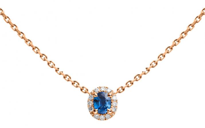 Collier chaîne saphir et diamants en serti griffe or rose - Redline - 0++