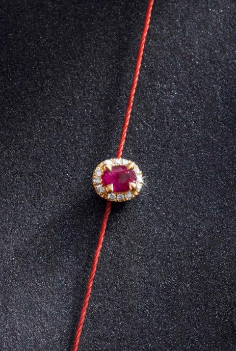 Bracelet fil rubis et diamants en serti griffe or rose - Redline - 0++