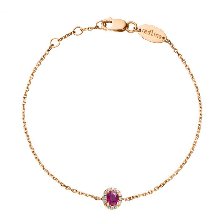 Bracelet chaîne rubis et diamants en serti griffe or rose - Redline - 0++