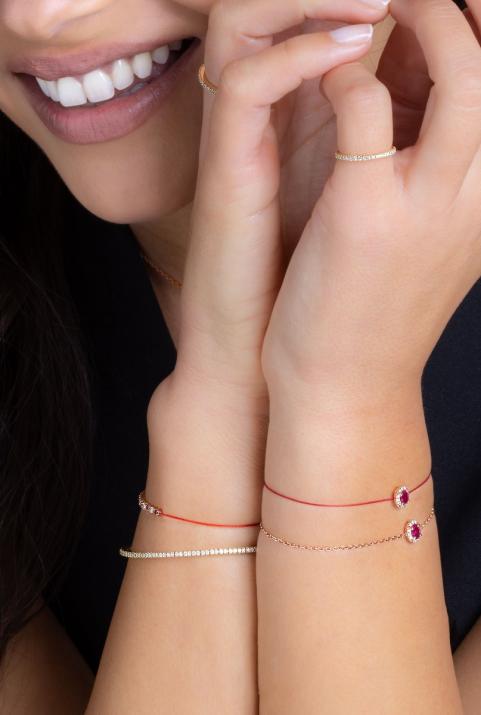 Bracelet fil rubis et diamants en serti griffe or rose - Redline - 0++