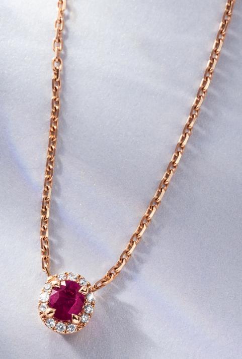 Collier chaîne rubis et diamants serti griffe or rose - Redline - 0++