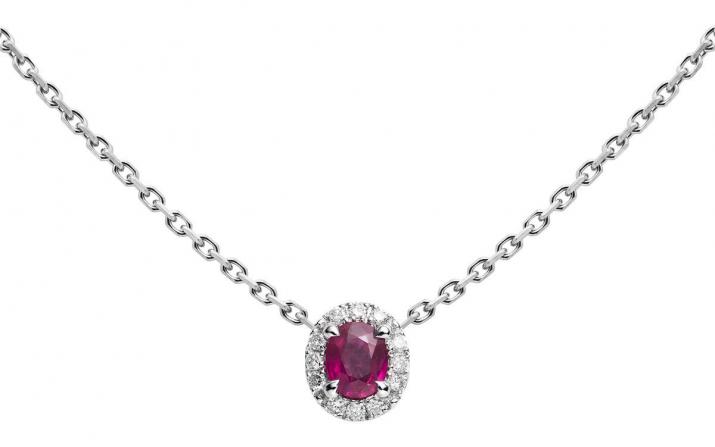 Collier chaîne rubis et diamants serti griffe or blanc - Redline - 0++