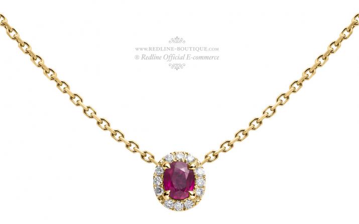 Collier chaîne rubis et diamants serti griffe or jaune - Redline - 0++