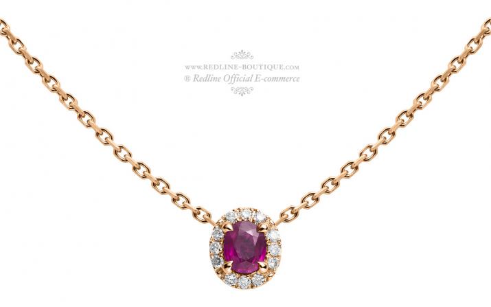 Collier chaîne rubis et diamants serti griffe or rose - Redline - 0++