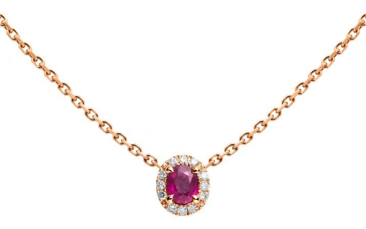 Collier chaîne rubis et diamants serti griffe or rose - Redline - 0++