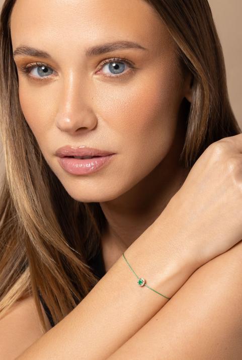 Bracelet fil émeraude et diamants or rose - Redline - 0++