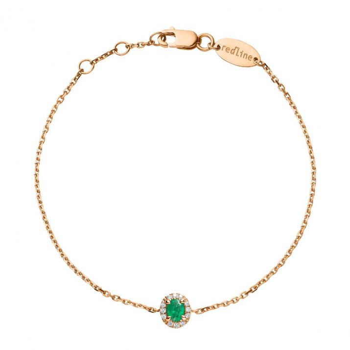 Bracelet chaîne émeraude et diamants or rose - Redline - 0++