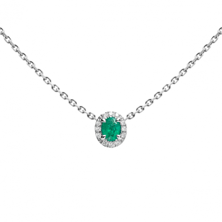 Collier chaîne émeraude et diamants or blanc - Redline - 0++