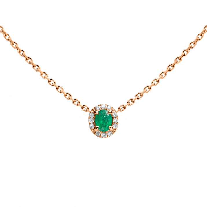Collier chaîne émeraude et diamants or rose - Redline - 0++