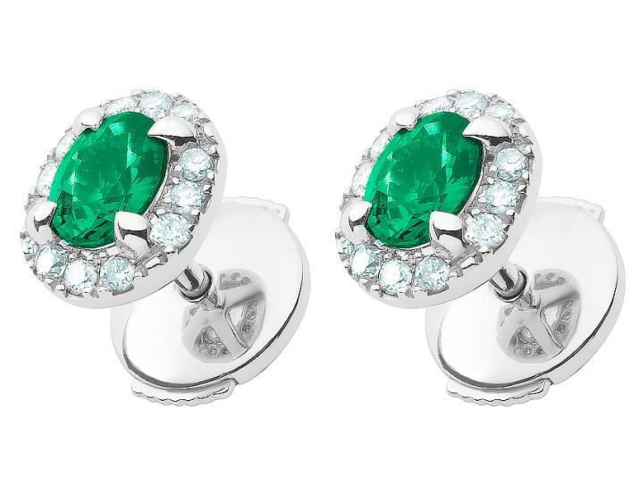 Boucles d'oreilles émeraude et diamants en serti griffe or blanc - Redline - 0++