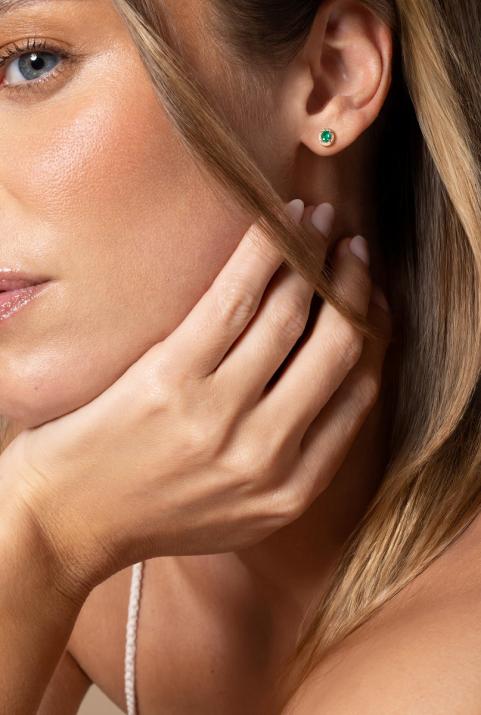 Boucles d'oreilles émeraude et diamants en serti griffe or rose - Redline - 0++