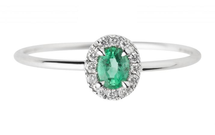 Bague jonc émeraude et diamants en serti griffe or blanc - Redline - 0++