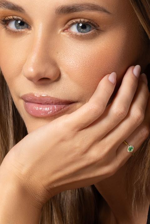 Bague jonc émeraude et diamants en serti griffe or jaune - Redline - 0++