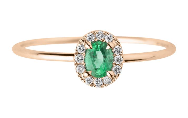 Bague jonc émeraude et diamants en serti griffe or rose - Redline - 0++