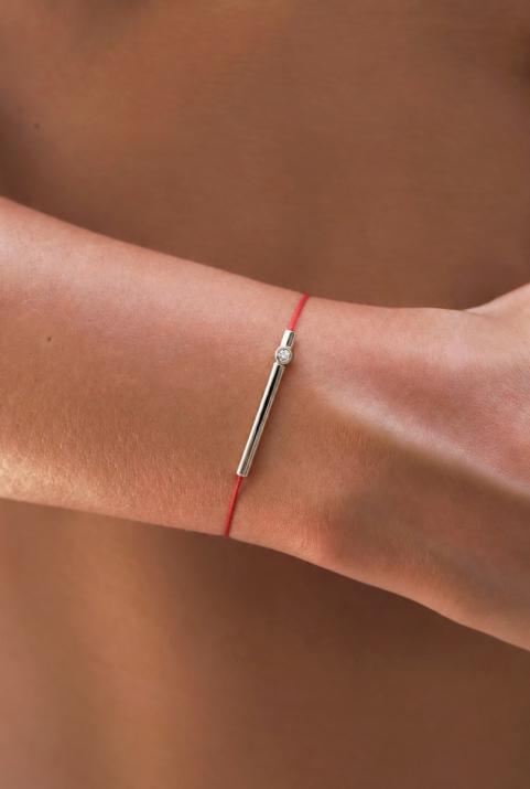 Bracelet fil tube or blanc avec diamant 0.05 ct - Redline - 0++