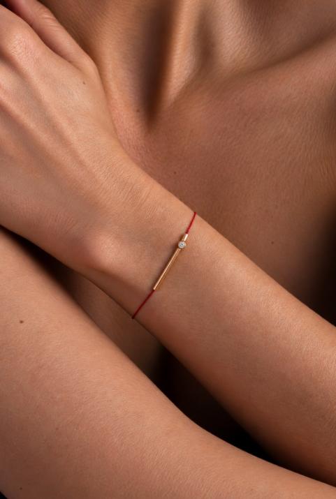 Bracelet fil tube or rose avec diamant 0.05 ct - Redline - 0++