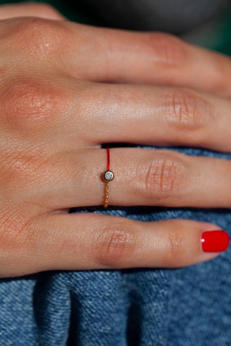 Bague fil et chaîne avec diamant 0.02 carat en serti clos or jaune - Redline - 0++