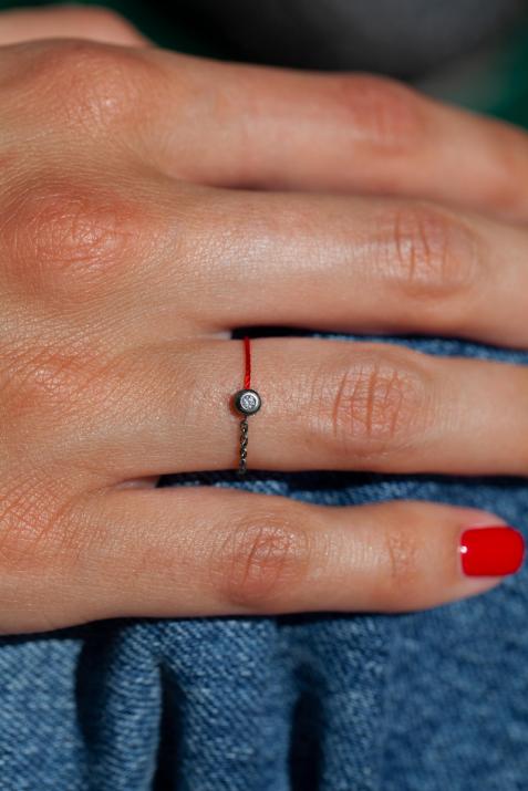 Bague fil et chaîne avec diamant 0.02 carat en serti clos or noir - Redline - 0++