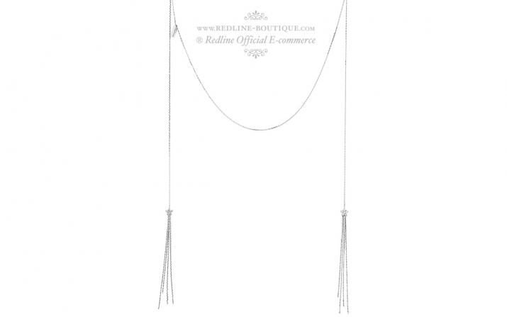 Collier chaîne cravate 2 étoiles franges or blanc - Redline