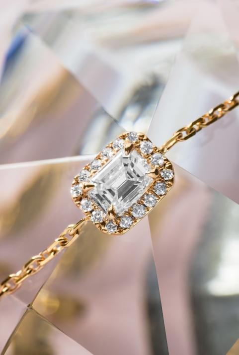 Bracelet chaîne diamant taille émeuraude en or rose - Redline - 0++