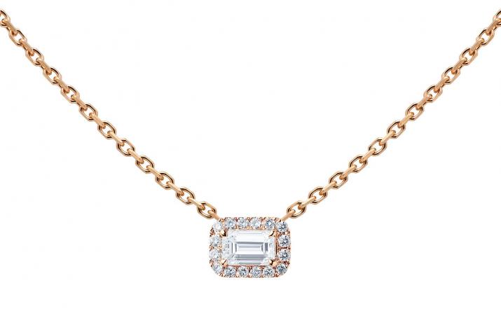 Collier chaîne diamant taille émeuraude en or rose - Redline - 0++
