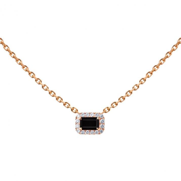Collier chaîne onyx et diamants or rose - Redline