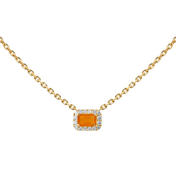 Collier chaîne cornaline et diamants or jaune - Redline - 0++